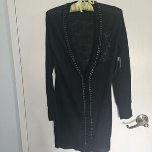 - Christian Audigier MERINO WOOL LONG BLACK CARDIGAN. *** NEW WITH TAGS